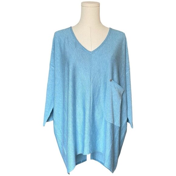 Kerisma Slouchy Mercerized Wool Dolman Top Womens Sz S/M Blue Nylon V-Neck Shirt - Picture 1 of 6